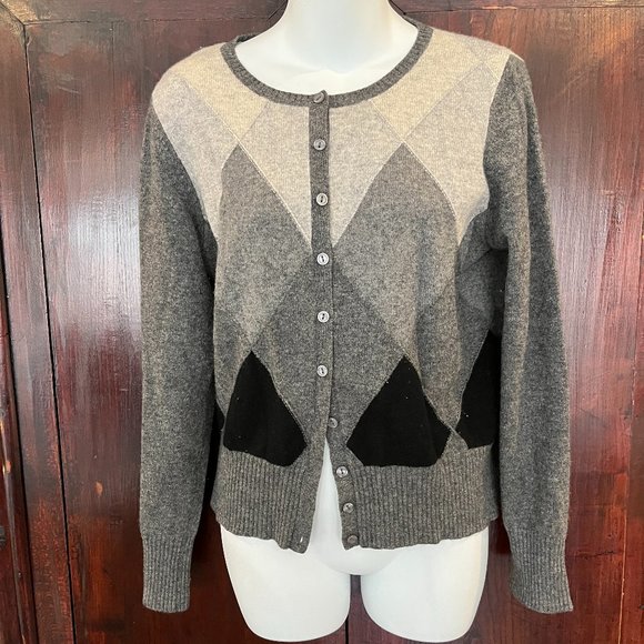 Madison Studio Argyle Cashmere Cardigan Sweater - Picture 1 of 7